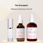 The Energetic: Radiant Harmony Trio featuring Petals Crème Cleanse, Ageless Peptide Serum, and Nourished Moisture Cream. A gentle, balancing skincare set designed for sensitive, radiant skin without irritation.